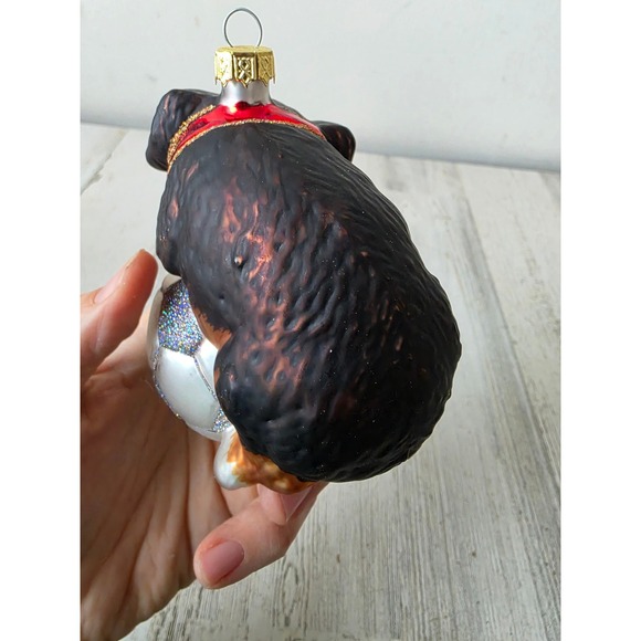 Glass soccer puppy dog ornament glitter cocker spaniel Xmas tree - Picture 4 of 8